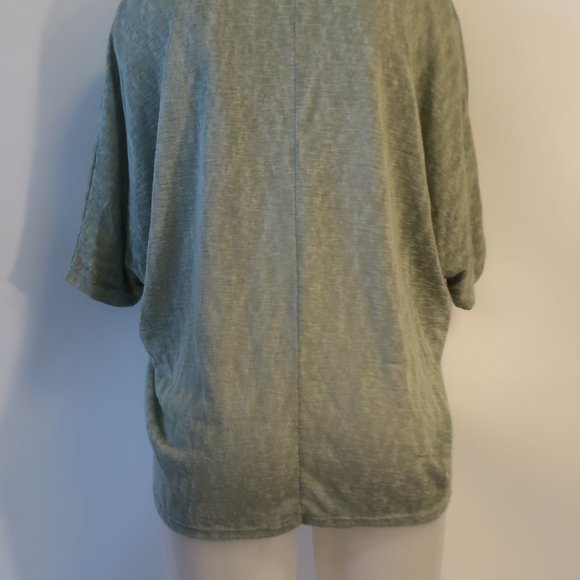 Womens Free For Humanity Sage Green Silver Star V-Neck T-Shirt Top M * - Picture 6 of 7